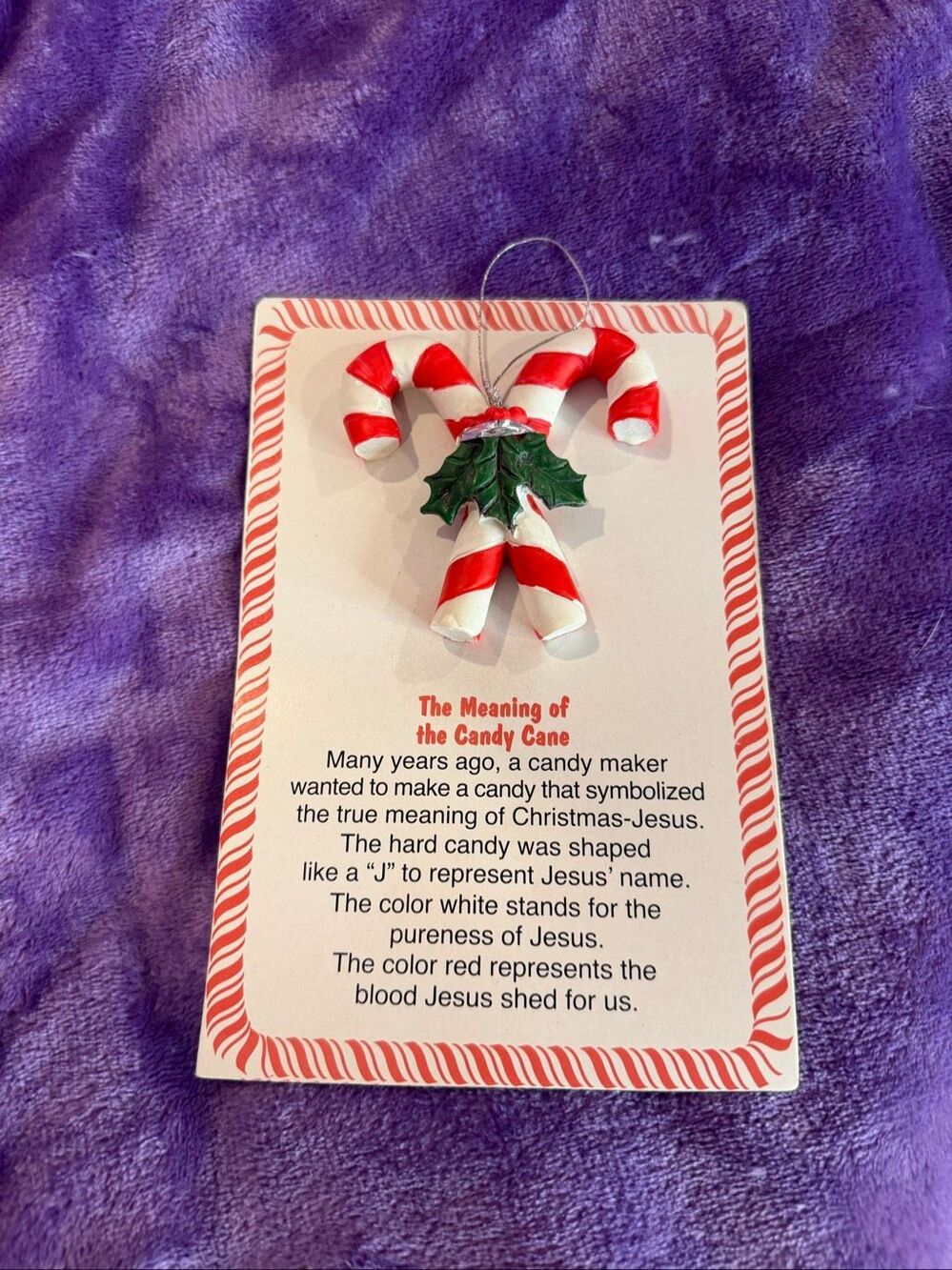 Candy Cane Christmas Ornament with Meaning Card